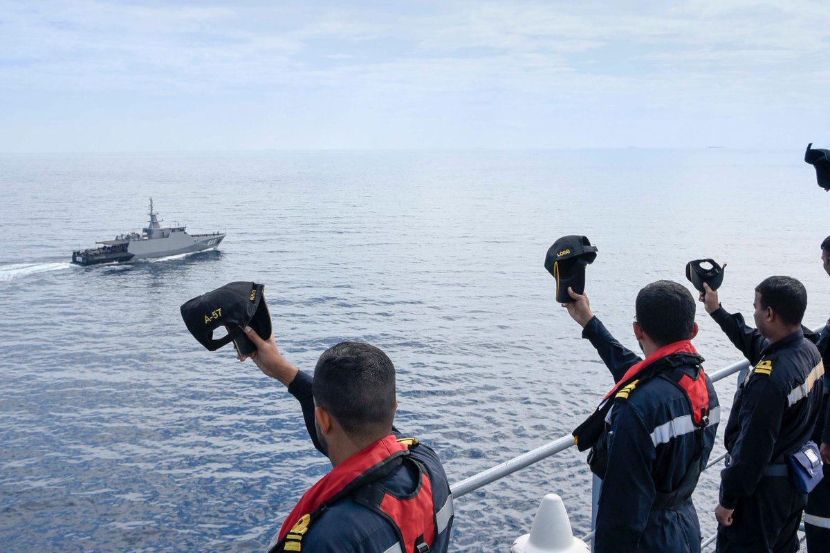 Indian Eastern Fleet ships Shakti and Kamorta undertake Passage Exercise (PASSEX) with Indonesian Naval Ship KRI Madidihang (855) a Stingrays Class Fast Patrol Craft on leaving the Port of Makassar, Indonesia 