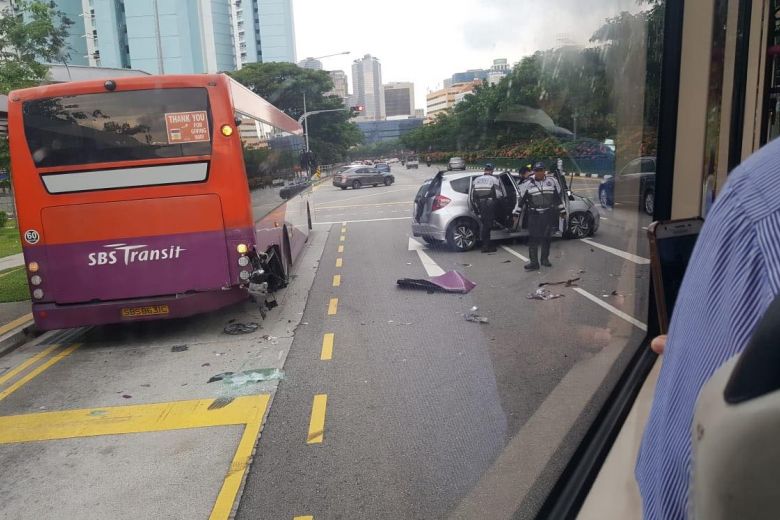 Car and bus collide in Bukit Timah Road, Singapore
