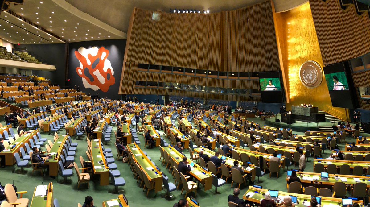 India's External Affairs Minister begins to speak at the UNGA. India begins by speaking on Indonesia tsunami expressing condolences, assuring support from India.   
