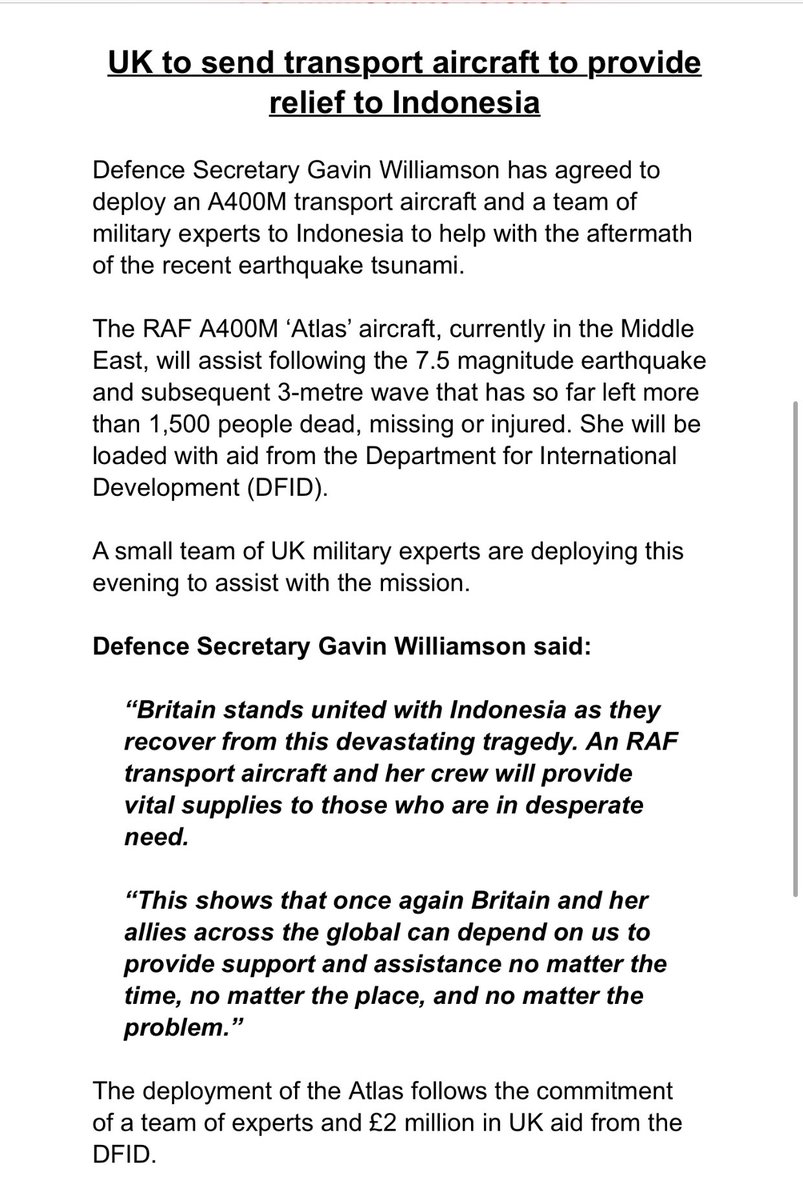 Revised @DefenceHQ statement on A400M deployment to Indonesia:   