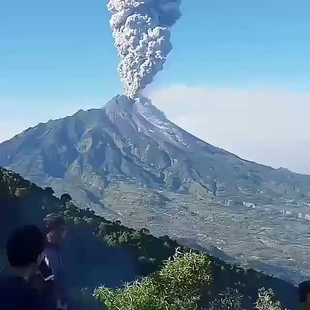 Indonesia: The Mount Merapi volcano erupted Tuesday morning, sending 1 column of 6 km of ash into the air and triggering the closure of the airport in the neighboring town of Solo on the densely populated Java island.